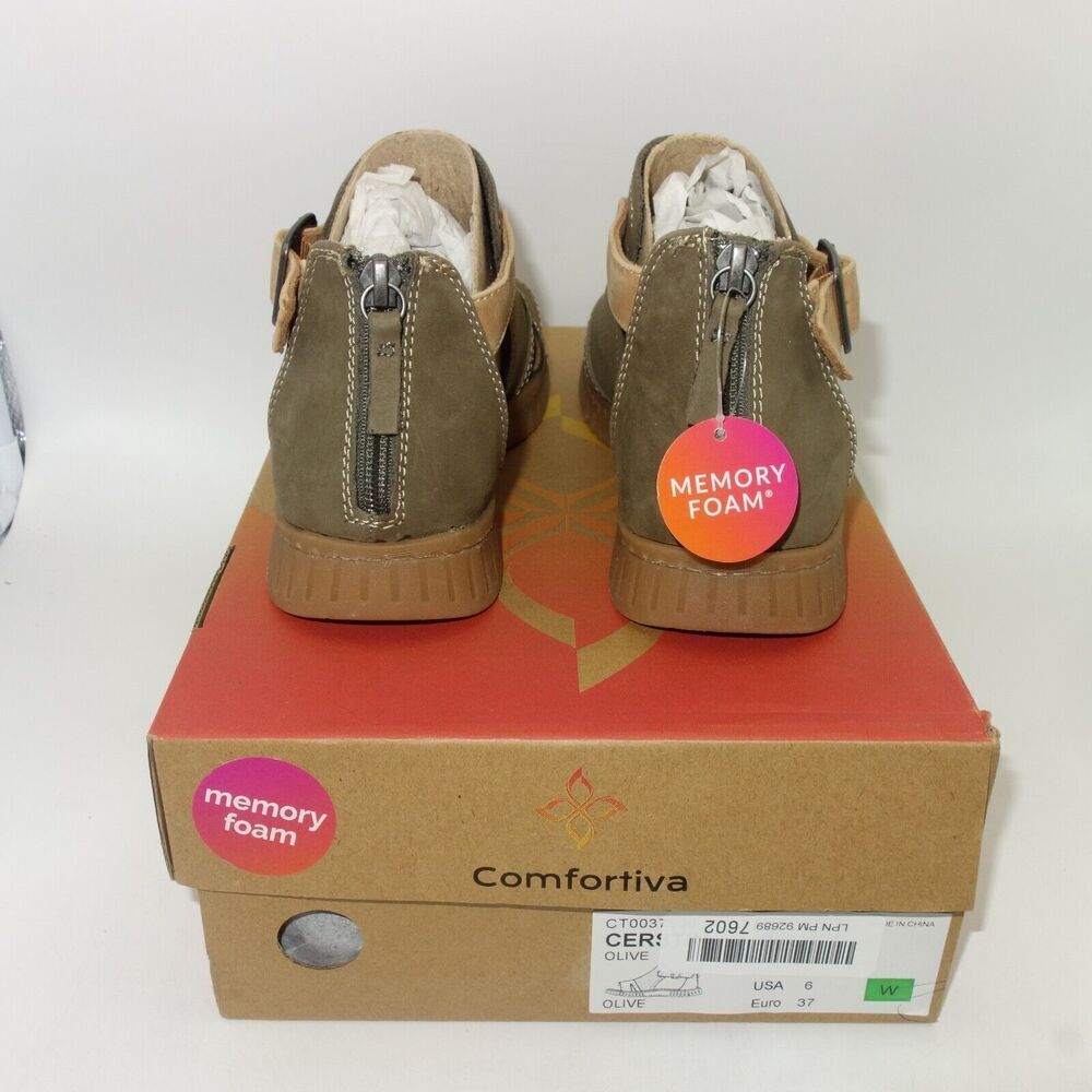 NEW COMFORTIVA Cerstin Leather Sandal Shoes Olive Green Women's Size 6 Wide - Picture 6 of 9